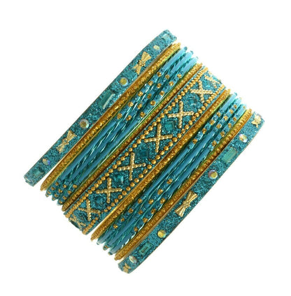 Indian Bangles Set of 26 Ethnic Bracelets Traditional Churi Kangan Blue 2-8