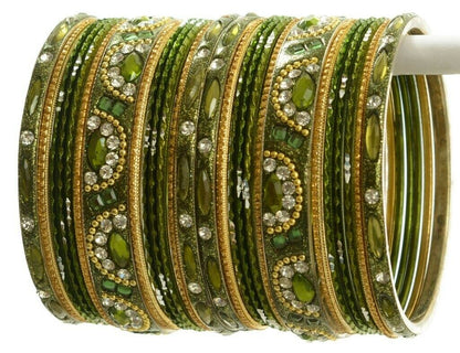 Indian Bangles Set of 26 Ethnic Bracelets Bridal Churi Kangan Green 2-4
