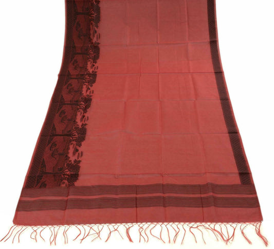 Woven Cotton Blend Indian Long Stole Banaras Ganga Ghat Dupatta Deep Red
