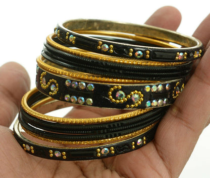 Indian Bangles Set of 26 Ethnic Bracelets Belly Dance Churi Kangan Black 2.6