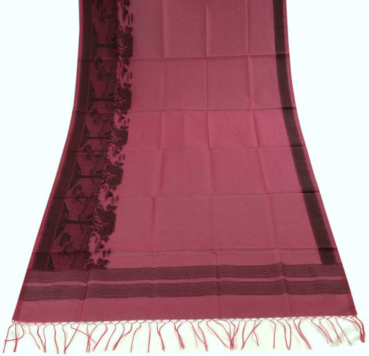 Woven Cotton Blend Indian Long Stole Banaras Ganga Ghat Dupatta Deep Deep Pink