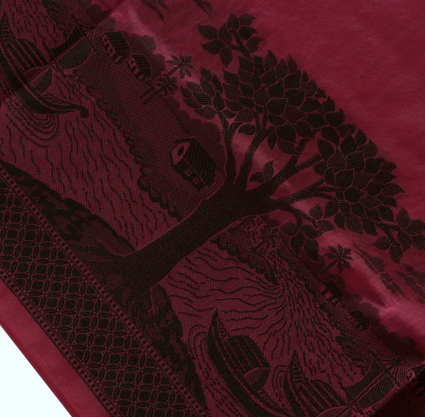 Woven Cotton Blend Indian Long Stole Banaras Ganga Ghat Dupatta Deep Deep Pink