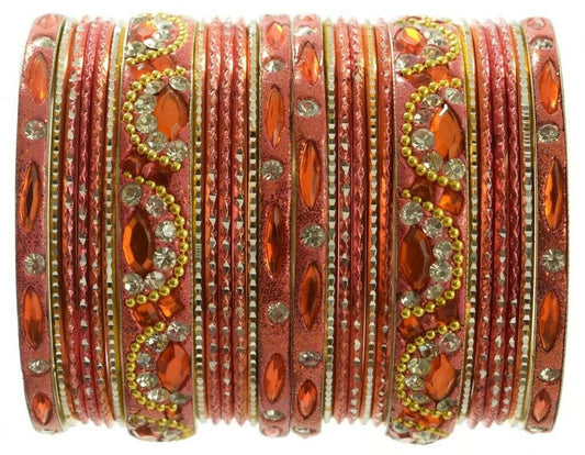 Indian Bangles Set of 26 Ethnic Bracelets Bridal Churi Kangan Peach 2-4