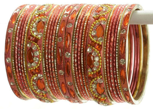 Indian Bangles Set of 26 Ethnic Bracelets Bridal Churi Kangan Peach 2-4