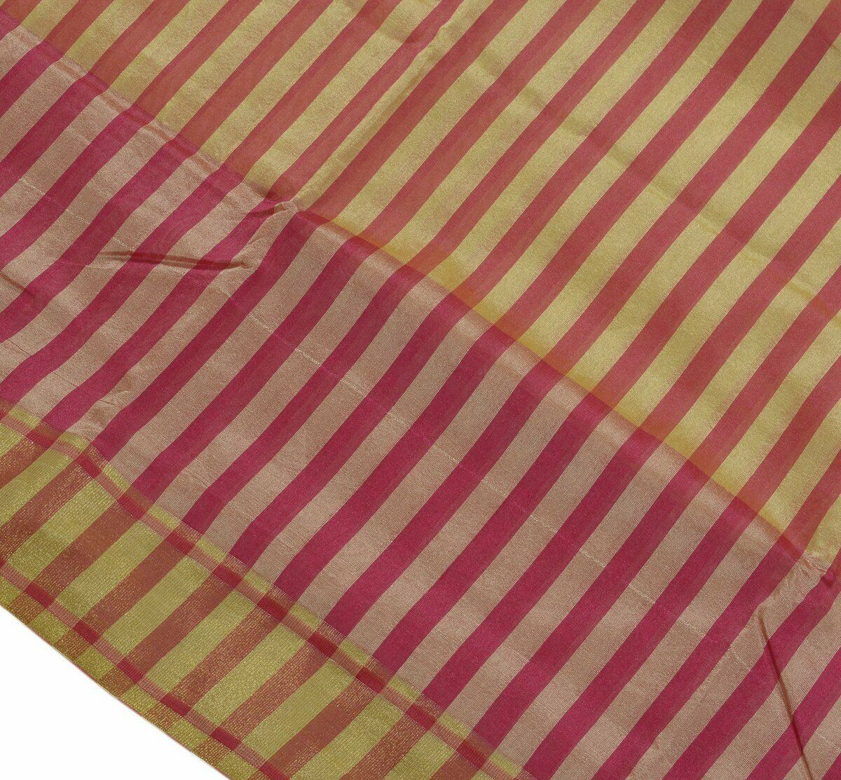 Woven Check Pattern Indian Ethnic Cotton Blend Saree Sari Fabric Pink & Cream