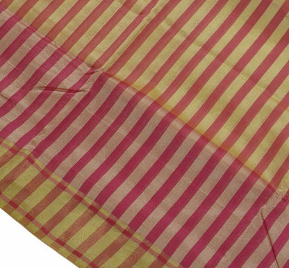 Woven Check Pattern Indian Ethnic Cotton Blend Saree Sari Fabric Pink & Cream