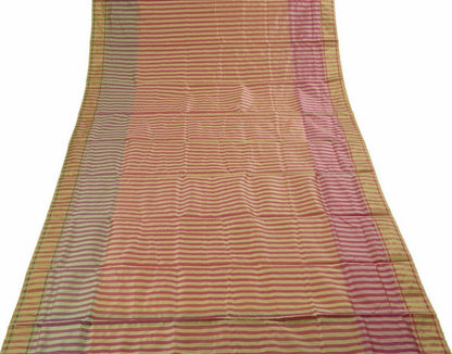 Woven Check Pattern Indian Ethnic Cotton Blend Saree Sari Fabric Pink & Cream