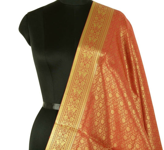 Indian Art Silk Woven Zari Brocade Long Stole Banarasi Dupatta Shawl Maroon