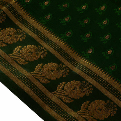 Indian Art Silk Sari Woven Zari & Self Brocade Wedding Saree Fabric Orangish Pea