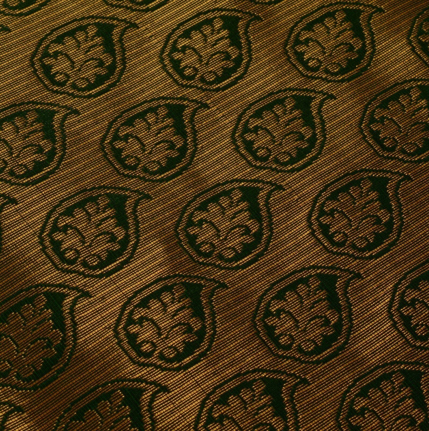 Indian Art Silk Sari Woven Zari & Self Brocade Wedding Saree Fabric Orangish Pea