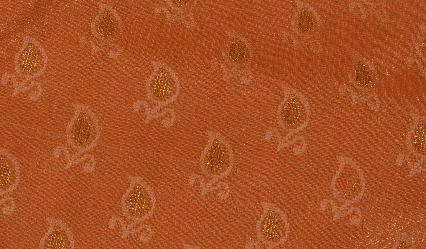 Indian Art Silk Sari Woven Zari & Self Brocade Wedding Saree Fabric Orangish Pea