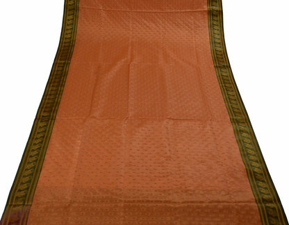 Indian Art Silk Sari Woven Zari & Self Brocade Wedding Saree Fabric Orangish Pea