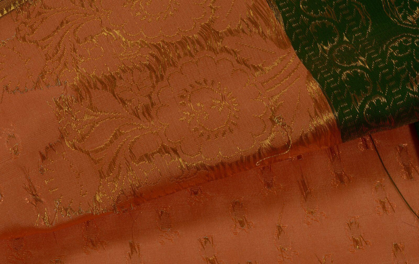 Indian Art Silk Sari Woven Zari & Self Brocade Wedding Saree Fabric Orangish Pea