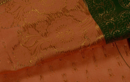Indian Art Silk Sari Woven Zari & Self Brocade Wedding Saree Fabric Orangish Pea