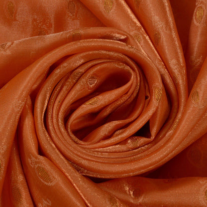 Indian Art Silk Sari Woven Zari & Self Brocade Wedding Saree Fabric Orangish Pea