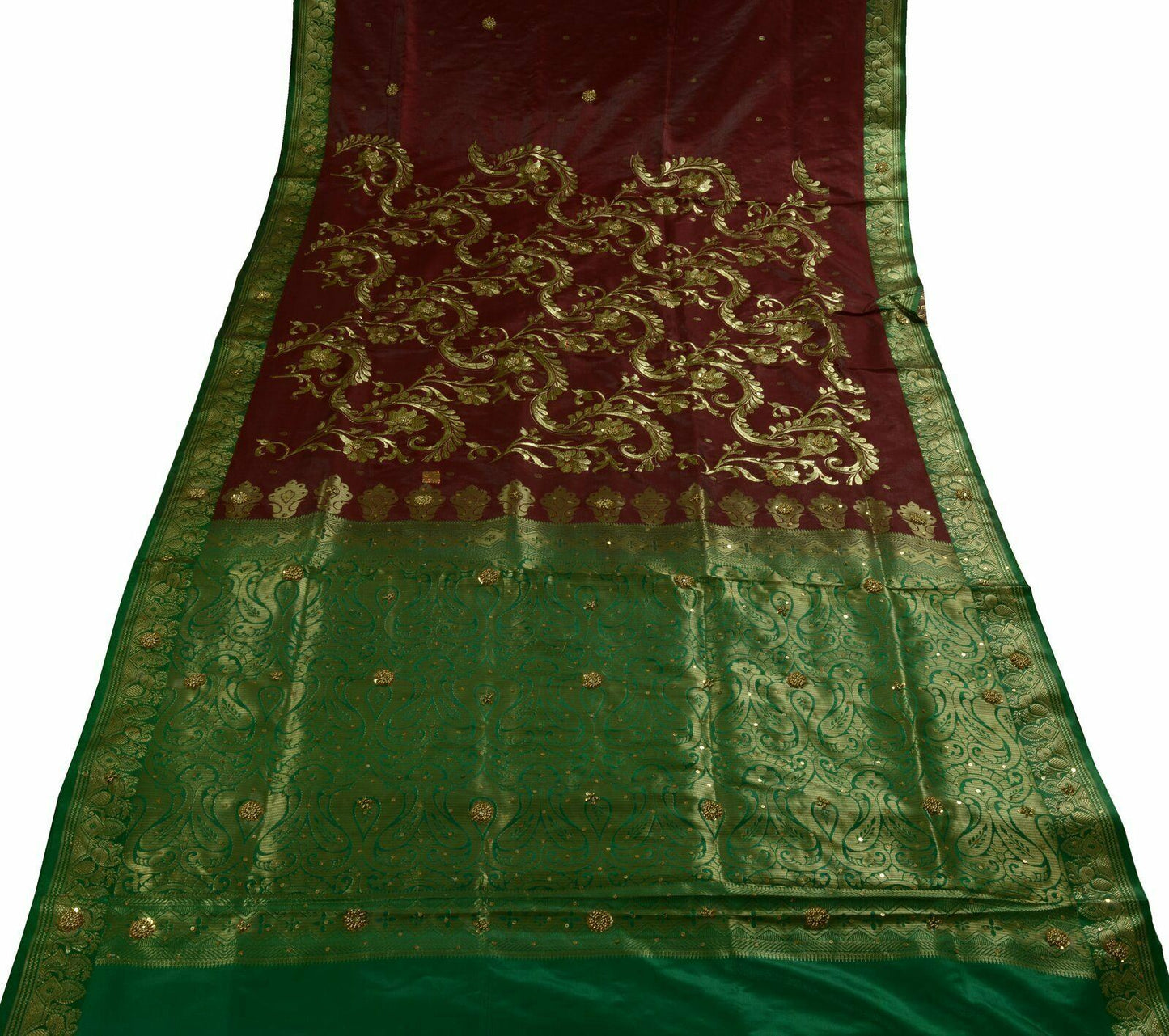 Bollywood Saree Hand Beaded Embroiderd Zari Woven Banarasi Sari Garnet