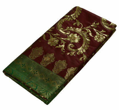 Bollywood Saree Hand Beaded Embroiderd Zari Woven Banarasi Sari Garnet