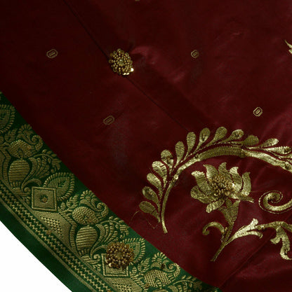Bollywood Saree Hand Beaded Embroiderd Zari Woven Banarasi Sari Garnet
