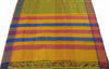Woven Check Pattern Indian Ethnic Cotton Blend Saree Sari Fabric Saffron & Green