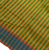 Woven Check Pattern Indian Ethnic Cotton Blend Saree Sari Fabric Saffron & Green