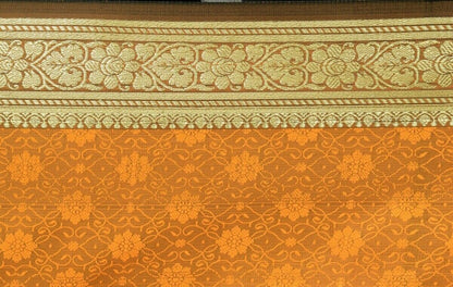 Orange Banarasi Silk Stole Woven Silk Brocade Tanchoi Zaal Zari Border Wrap