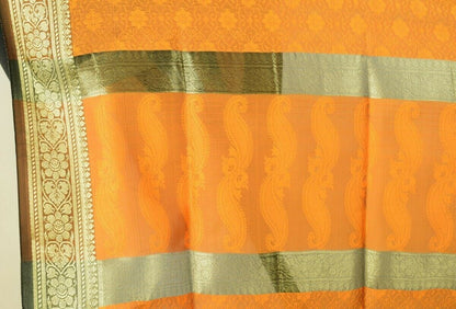 Orange Banarasi Silk Stole Woven Silk Brocade Tanchoi Zaal Zari Border Wrap