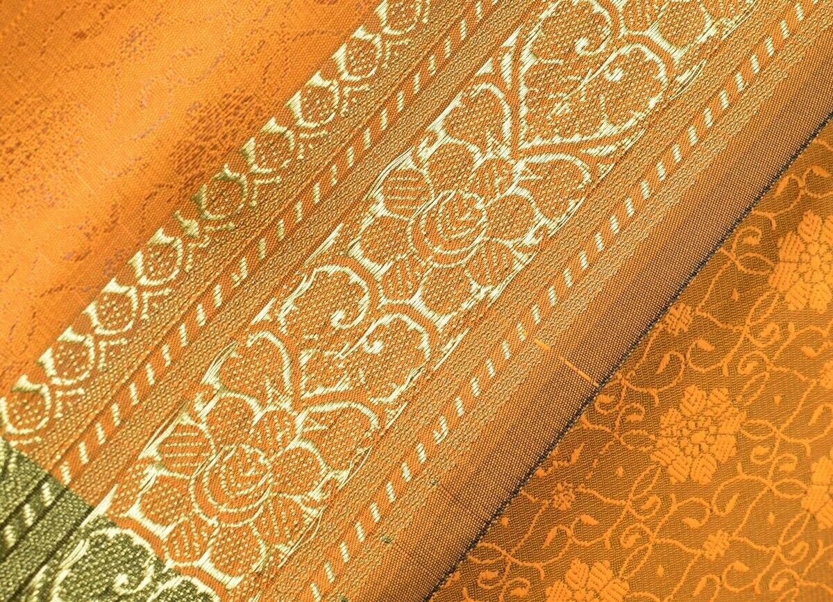 Orange Banarasi Silk Stole Woven Silk Brocade Tanchoi Zaal Zari Border Wrap