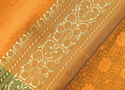 Orange Banarasi Silk Stole Woven Silk Brocade Tanchoi Zaal Zari Border Wrap