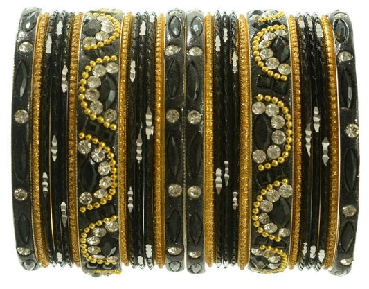 Indian Bangles Set of 26 Ethnic Bracelets Bridal Churi Kangan Black 2-6