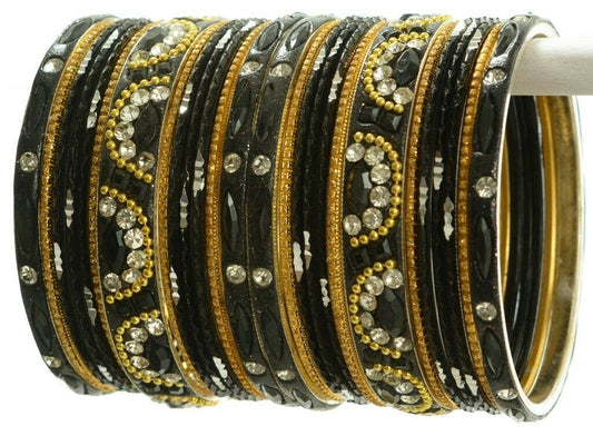 Indian Bangles Set of 26 Ethnic Bracelets Bridal Churi Kangan Black 2-6