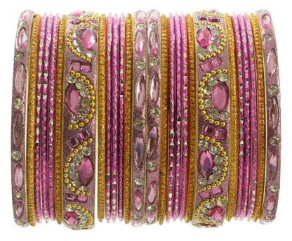 Indian Bangles Set of 26 Ethnic Bracelets Bridal Churi Kangan Pink 2-8