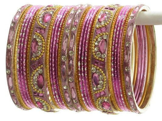 Indian Bangles Set of 26 Ethnic Bracelets Bridal Churi Kangan Pink 2-8