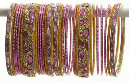 Indian Bangles Set of 26 Ethnic Bracelets Bridal Churi Kangan Pink 2-8