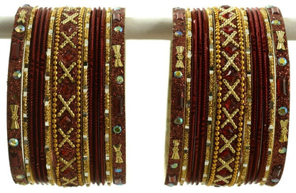 Indian Bangles Set of 26 Ethnic Bracelets Traditional Churi Kangan Maroon 2-8