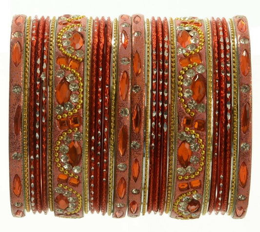 Indian Bangles Set of 26 Ethnic Bracelets Bridal Churi Kangan Orange 2-6