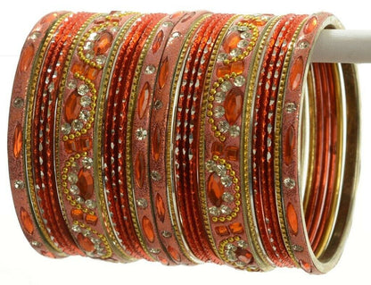 Indian Bangles Set of 26 Ethnic Bracelets Bridal Churi Kangan Orange 2-6