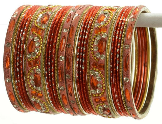 Indian Bangles Set of 26 Ethnic Bracelets Bridal Churi Kangan Orange 2-6