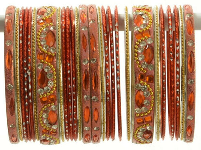 Indian Bangles Set of 26 Ethnic Bracelets Bridal Churi Kangan Orange 2-6