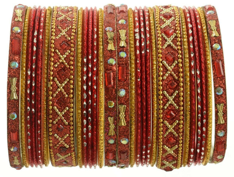 Indian Bangles Set of 26 Ethnic Bracelets Traditional Churi Kangan Red 2-8