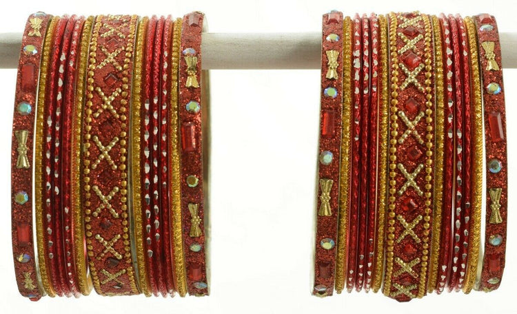 Indian Bangles Set of 26 Ethnic Bracelets Traditional Churi Kangan Red 2-8