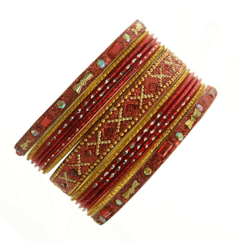 Indian Bangles Set of 26 Ethnic Bracelets Traditional Churi Kangan Red 2-8