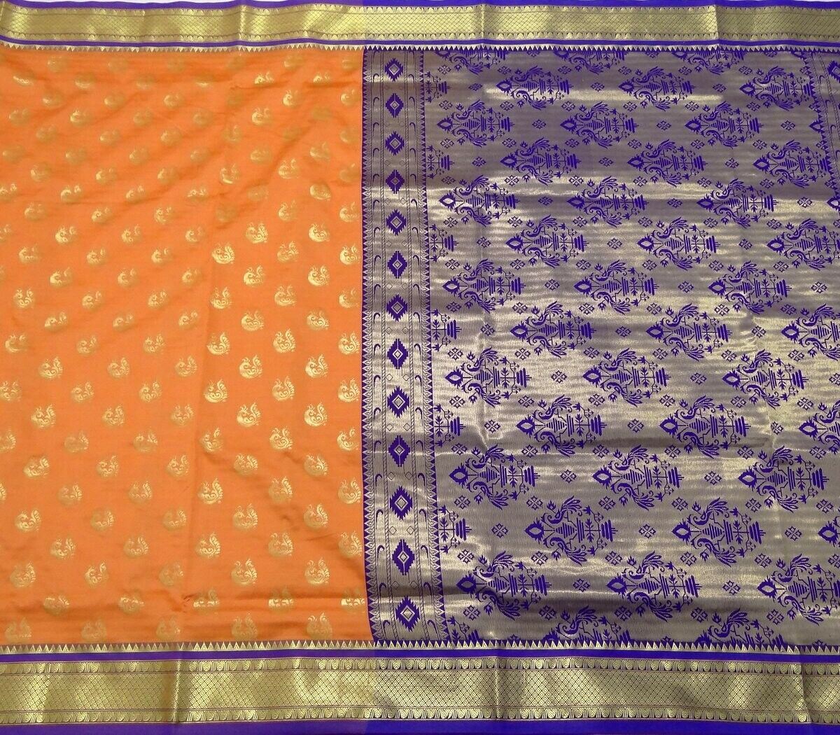 Banarasi Saree Indian Art Silk Woven Zari Brocade Sari Fabric Peach