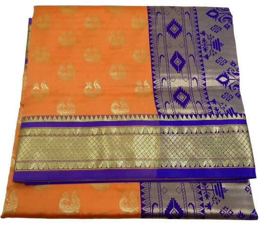 Banarasi Saree Indian Art Silk Woven Zari Brocade Sari Fabric Peach