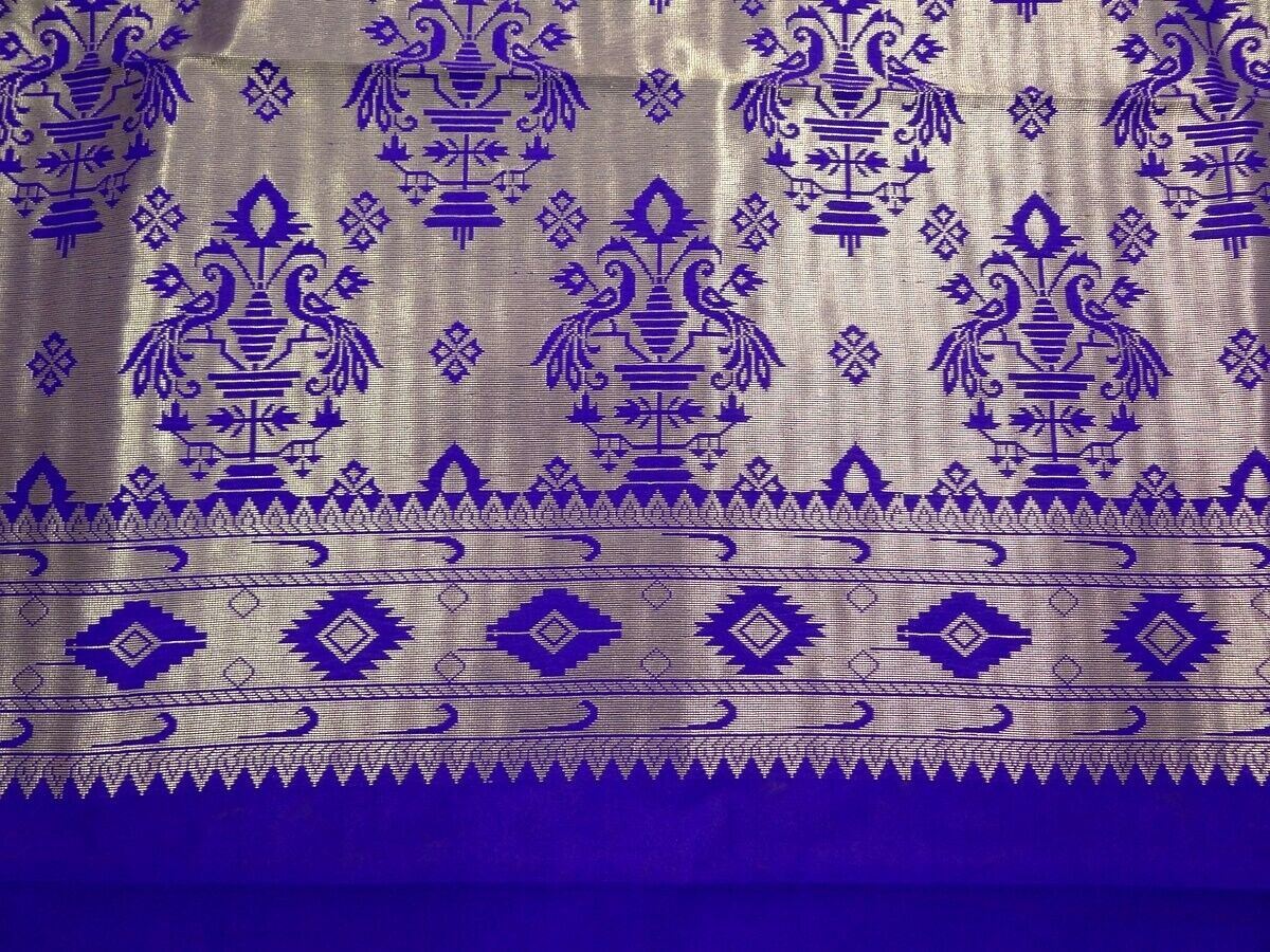 Banarasi Saree Indian Art Silk Woven Zari Brocade Sari Fabric Peach