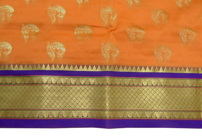 Banarasi Saree Indian Art Silk Woven Zari Brocade Sari Fabric Peach