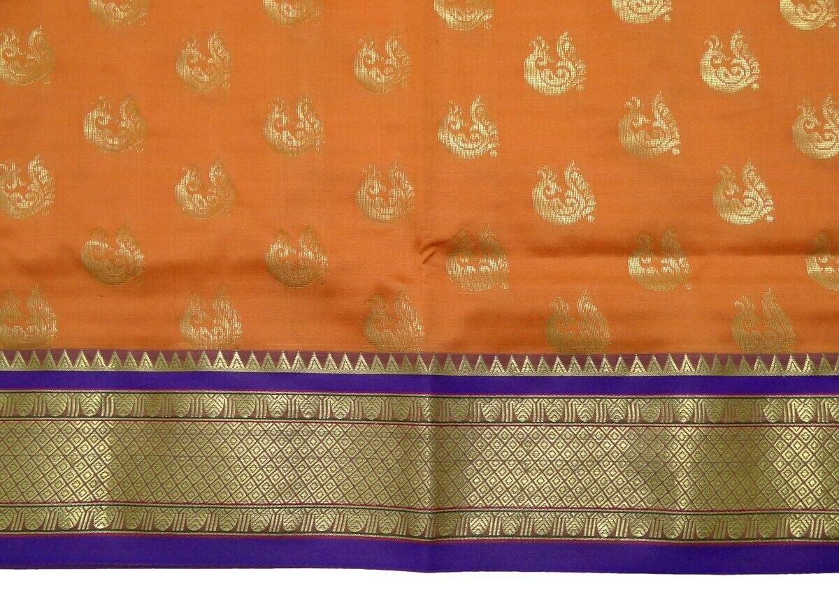 Banarasi Saree Indian Art Silk Woven Zari Brocade Sari Fabric Peach