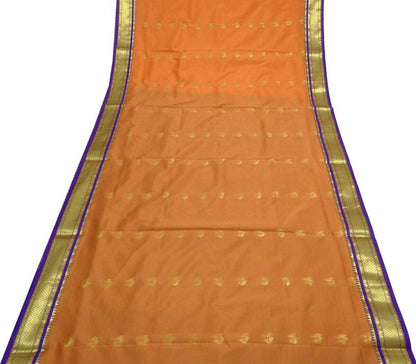 Banarasi Saree Indian Art Silk Woven Zari Brocade Sari Fabric Peach