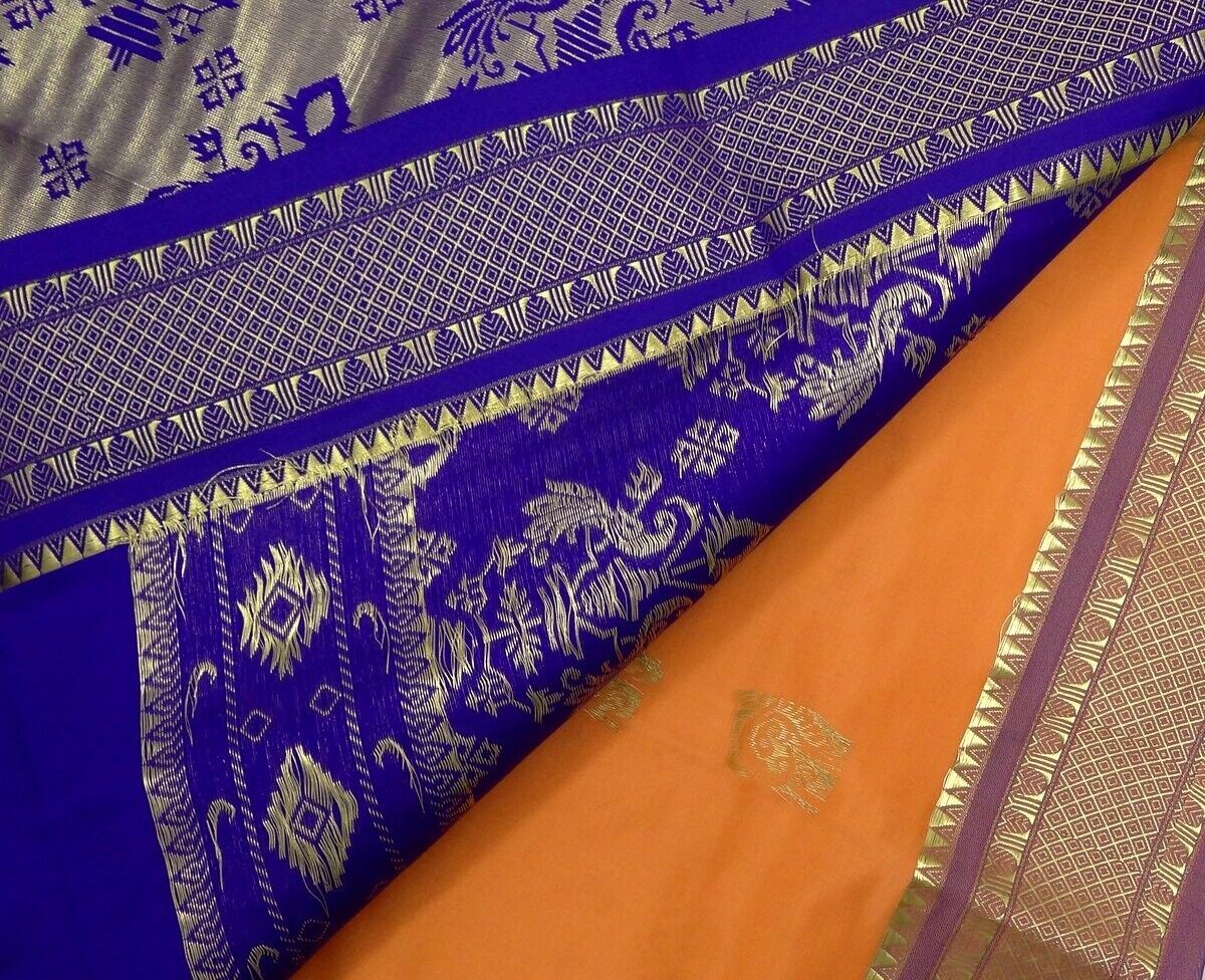 Banarasi Saree Indian Art Silk Woven Zari Brocade Sari Fabric Peach
