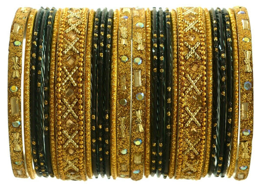 Indian Bangles Set of 26 Ethnic Bracelets Traditional Churi Kangan Black 2-8