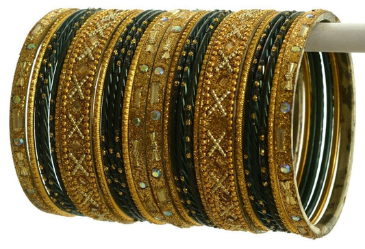 Indian Bangles Set of 26 Ethnic Bracelets Traditional Churi Kangan Black 2-8